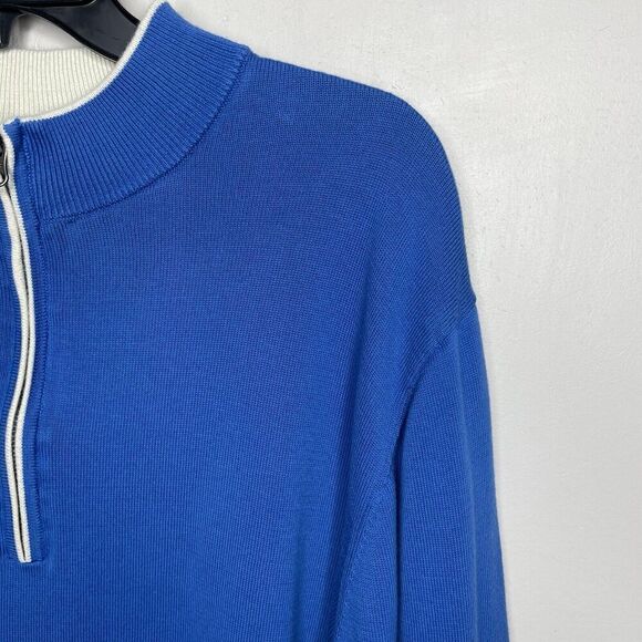 PAUL FREDRICK 1/4 Zip Sweater Men XXL Mock Neck Pullover Supima Cotton Blue - Picture 3 of 10